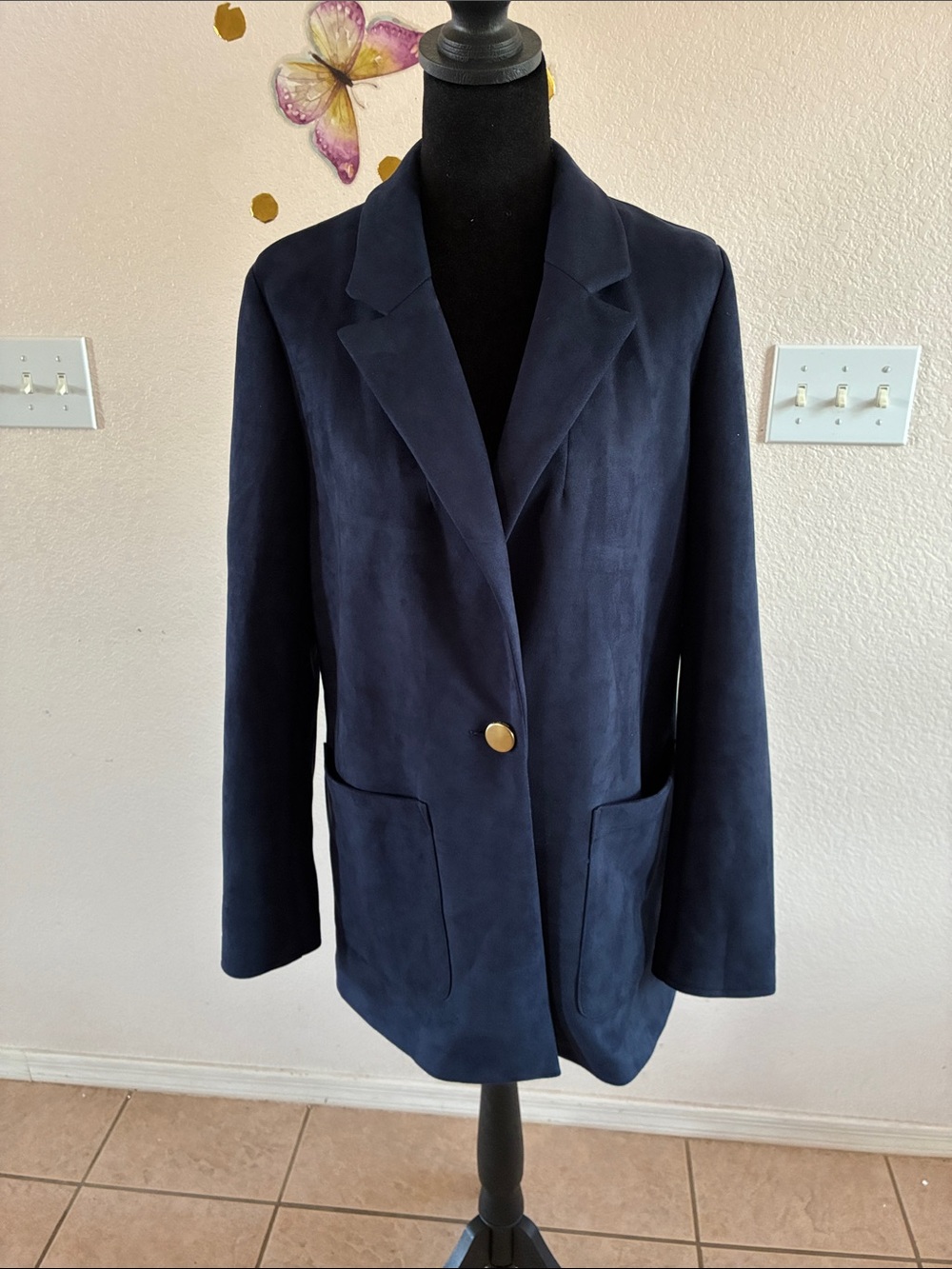 Marc New York Navy Single-Button Blazer with Gold Accent